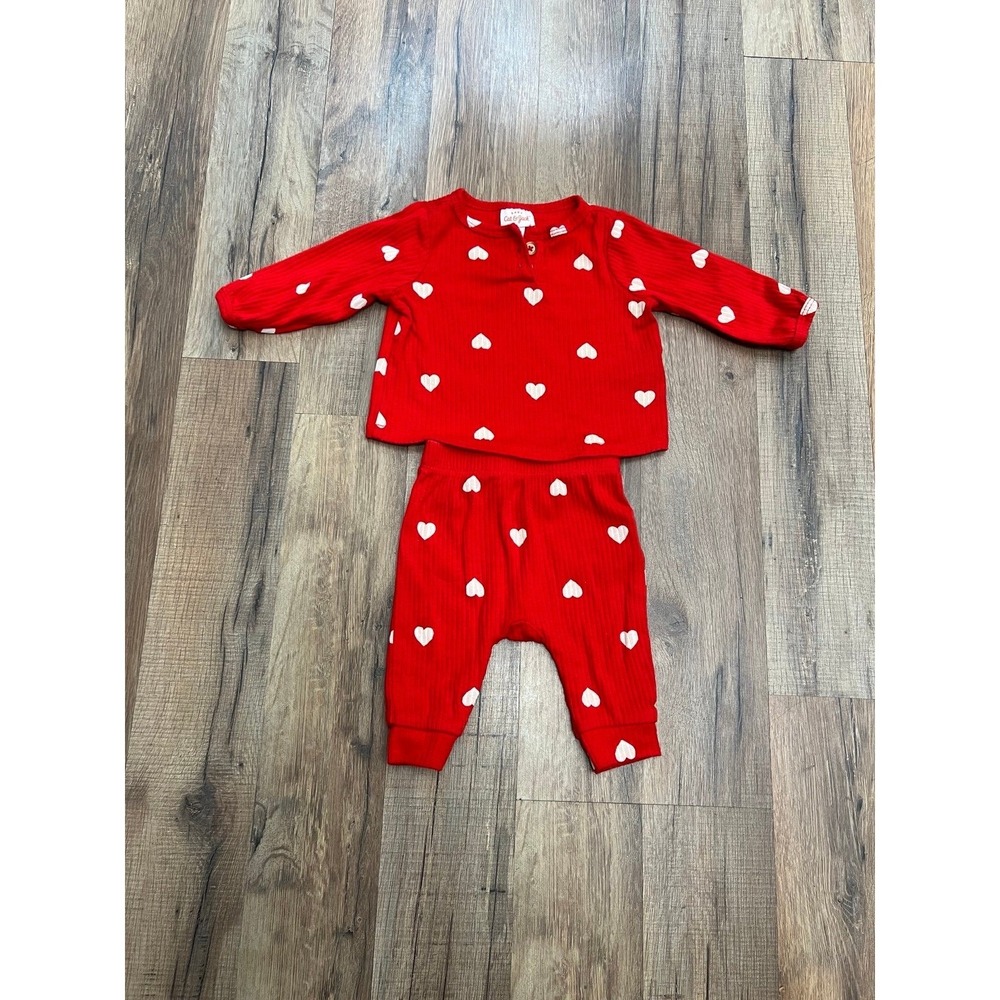 Baby Heart Cozy Ribbed Top & Bottom Set - Cat & Jack™ Red NB